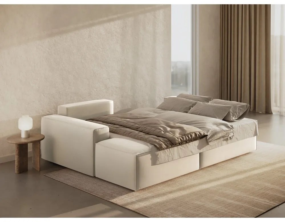 Бежов кадифен сгъваем/с място за съхранение ъглов диван (ляв ъгъл) Jodie – Micadoni