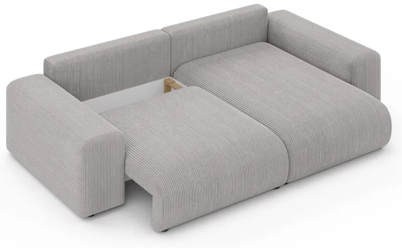 Светлосив разтегателен ъглов диван с място за съхранение от рипсено кадифе (променлив) Luma – Ropez