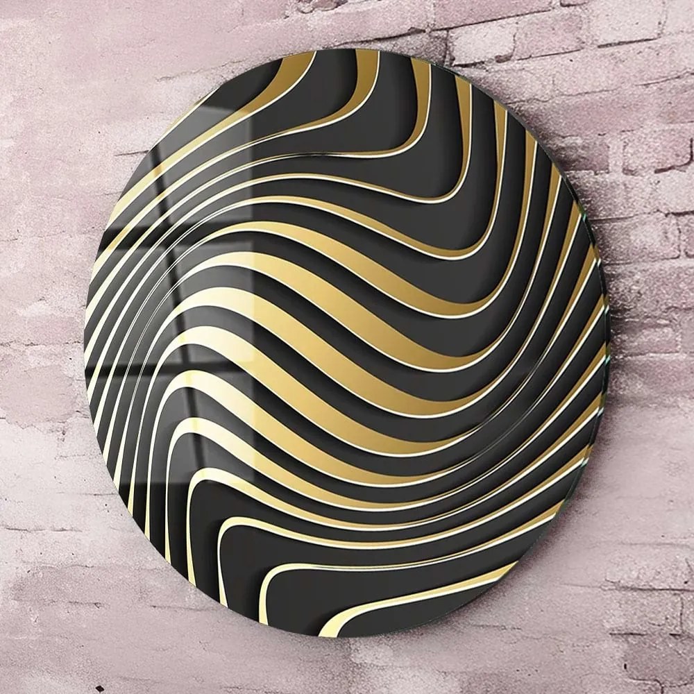 Кръгло стъклено пано Златни вълни