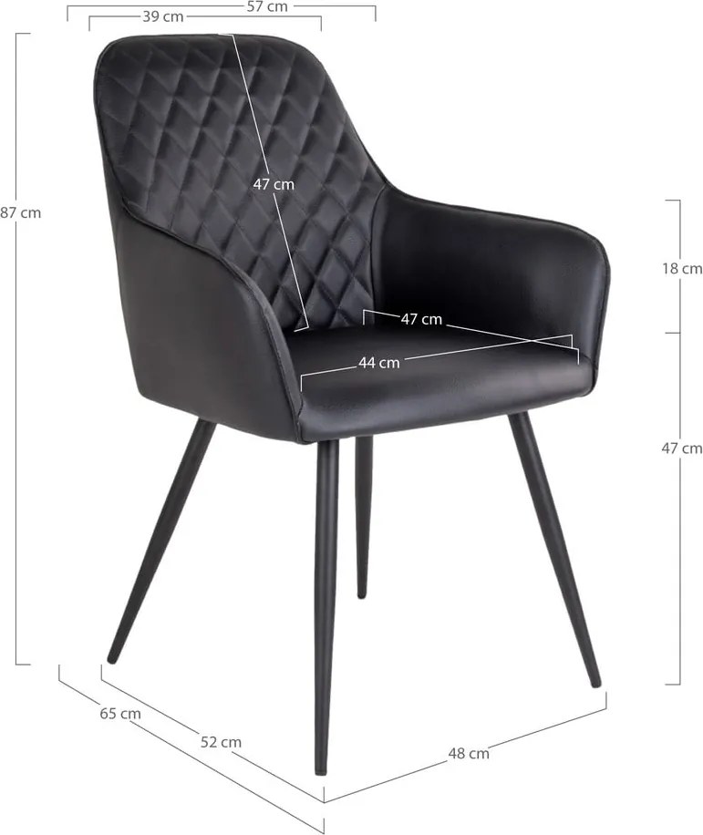 Черни тапицирани трапезни столове в комплект с подлакътници 2 бр. Harbo – House Nordic