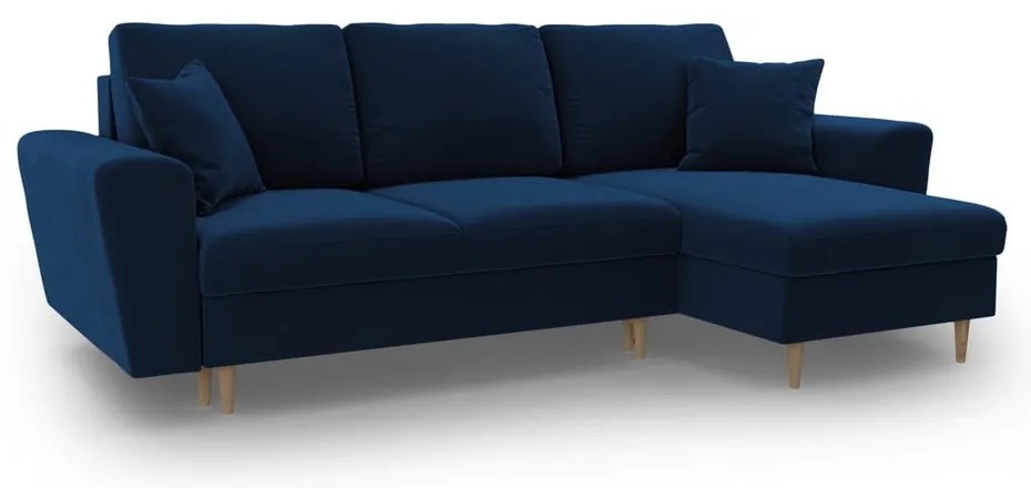 Син кадифен разтегателен ъглов диван с място за съхранение Kyoto – Cosmopolitan Design