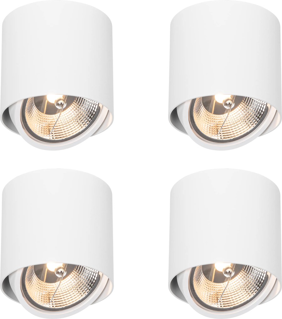 Комплект от 4 дизайнерски повърхностно монтирани прожектора бели GU10 111mm - Impact