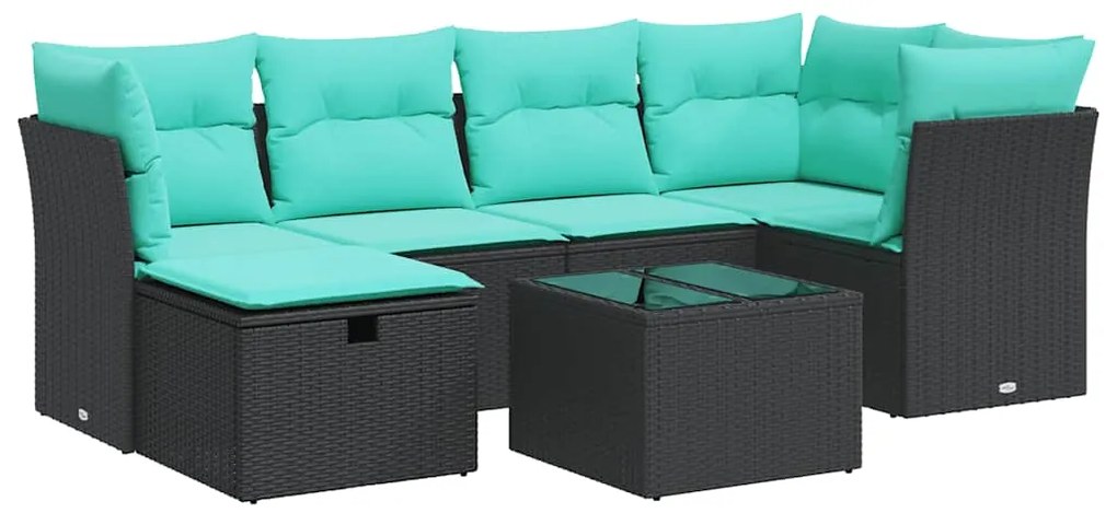 3325293 vidaXL Градински комплект диван с възглавници 7 части черен полиратан