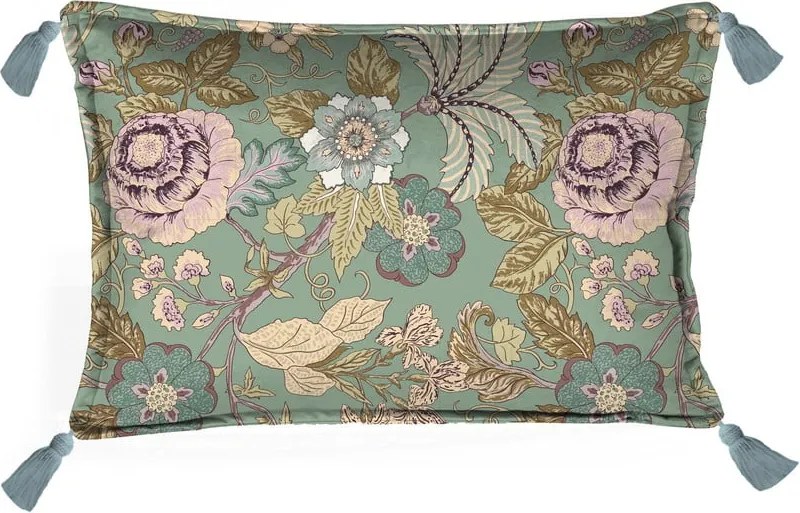 Зелена възглавница , 50 x 35 cm Japanese Flowers - Velvet Atelier