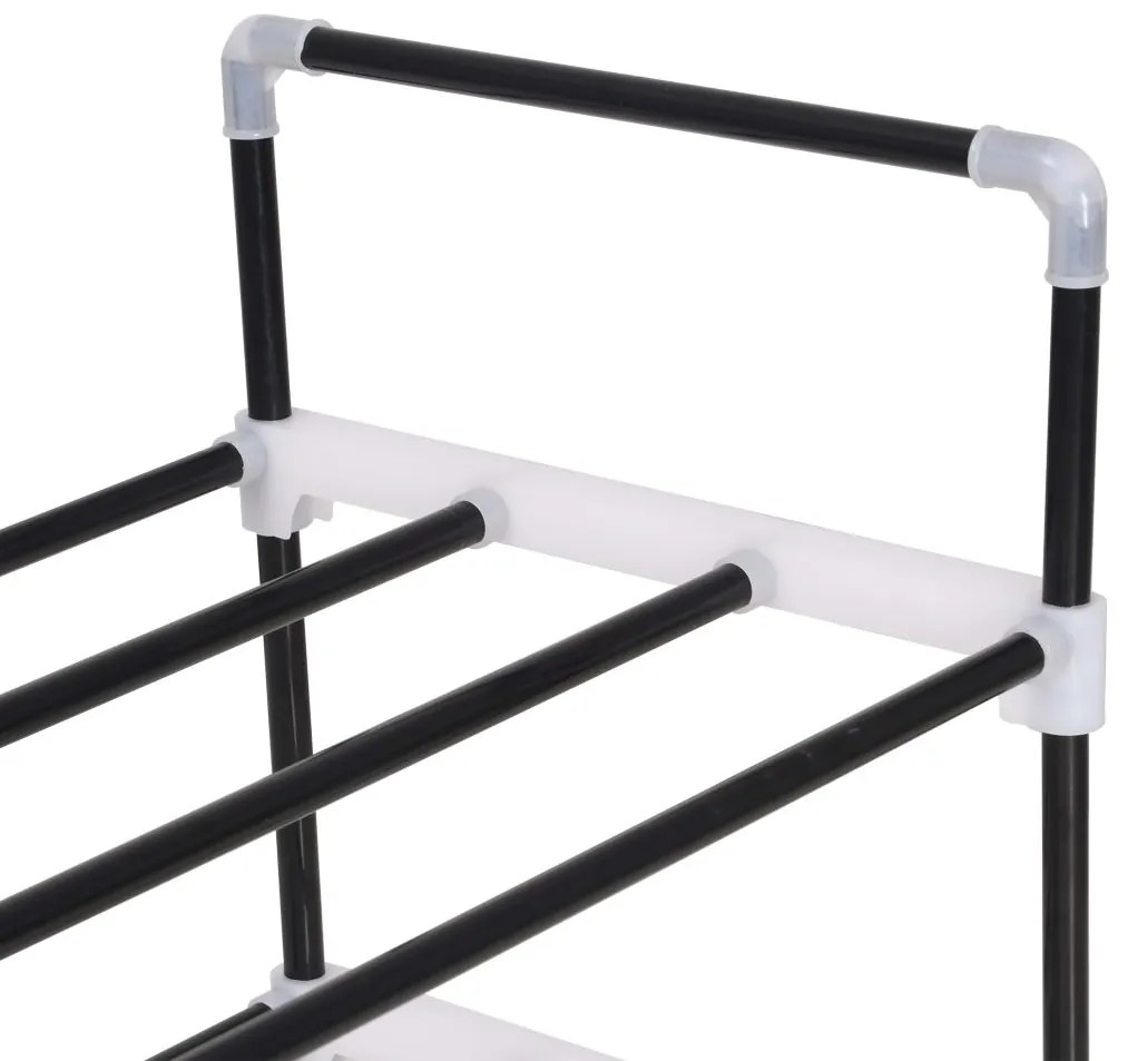 Стелаж за обувки със 7 рафта, метал и пластмаса, черен