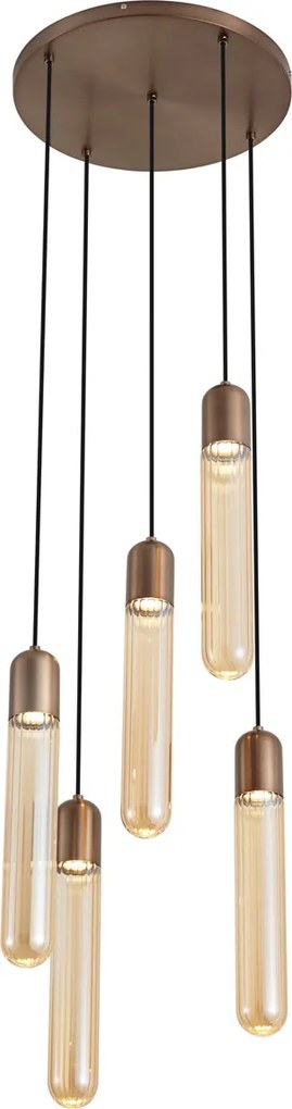 Art Deco Pendant Lamp Dark Bronze with Ribbed Glass 5-Light - Walcott