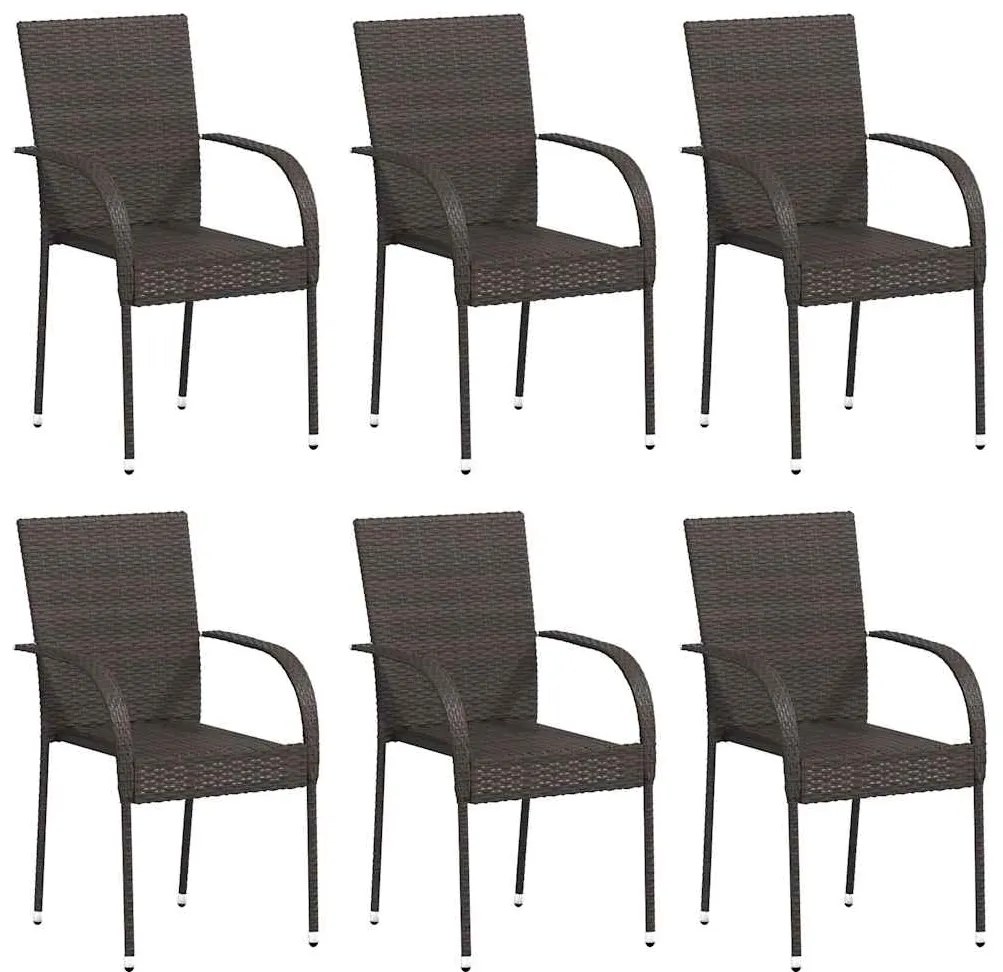 310086 vidaXL Стифиращи външни столове, 6 бр, полиратан, кафяви