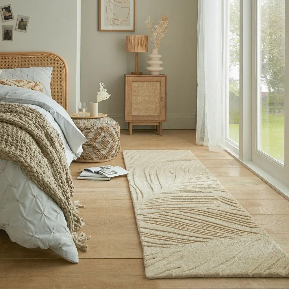 Бежов вълнен килим 60x230 cm Lino Leaf - Flair Rugs