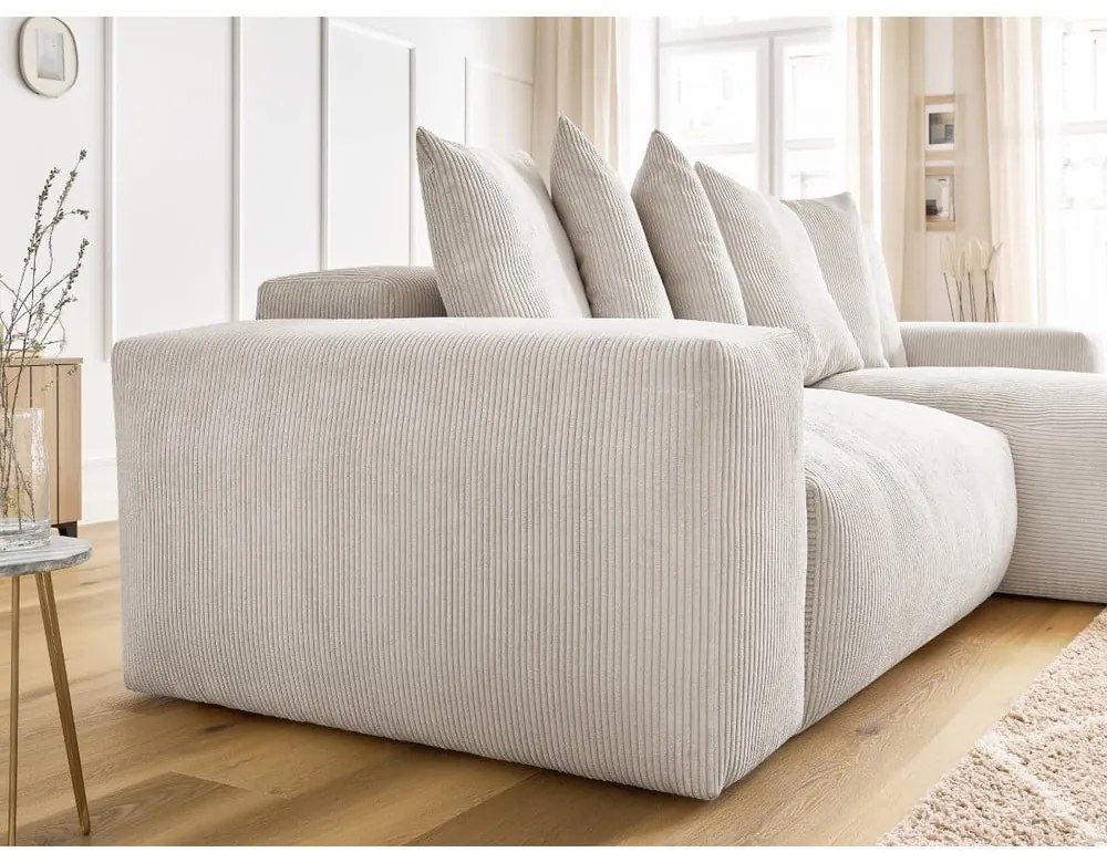 Кремав сгъваем/с място за съхранение ъглов диван от рипсено кадифе Voltaire – Bobochic Paris