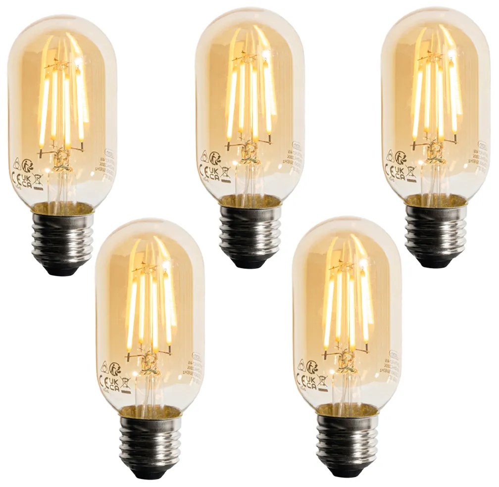 Комплект от 5 E27 димируеми LED златни T45 4W 300 lm 2200K