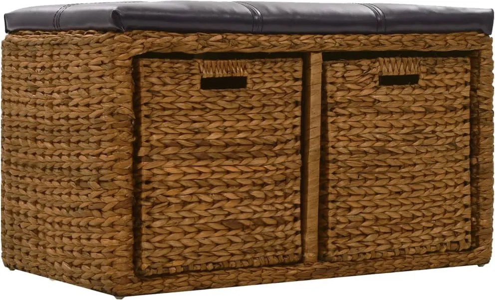 246118 vidaXL Пейка с 2 кошници, морска трева, 71x40x42 см, кафява