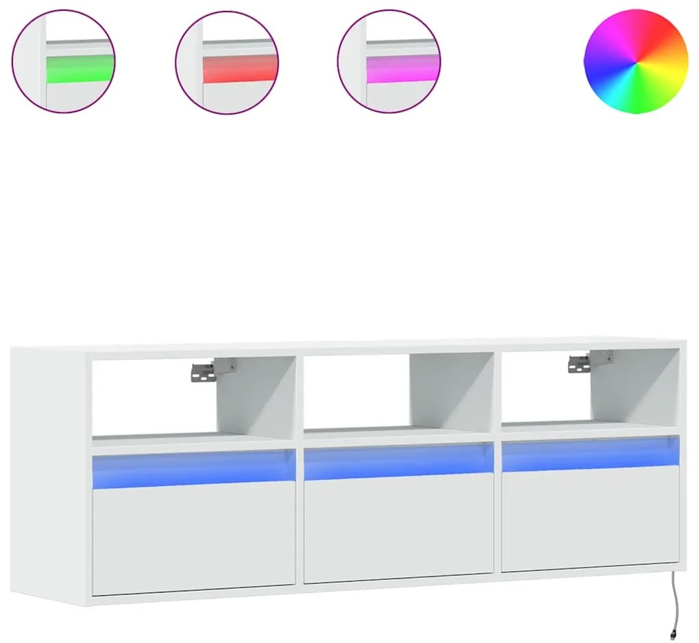 852341 vidaXL Стенен ТВ шкаф с LED осветление, бял, 130x31x45 см