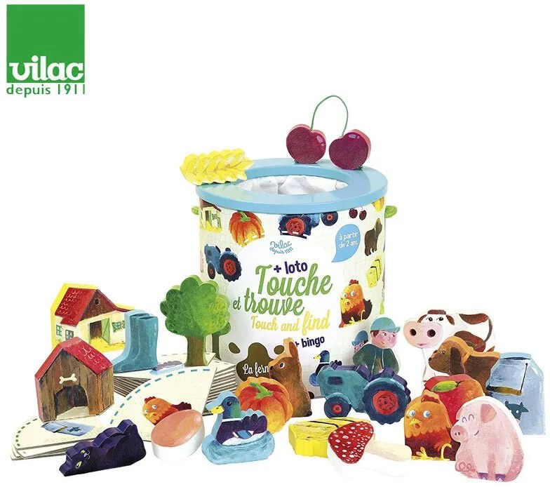 Vilac - Дървени фигурки игра за усещания Ферма 2410