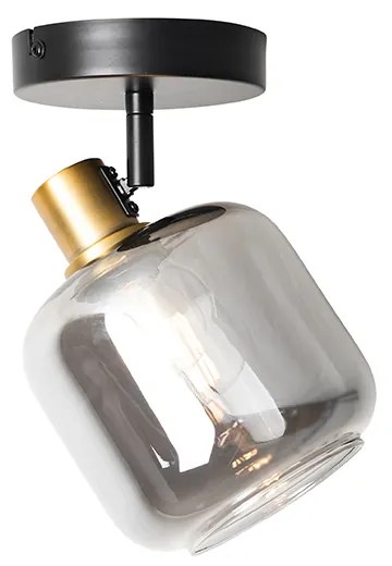Дизайнерски таванен прожектор черен със злато и опушено стъкло - Zuzanna