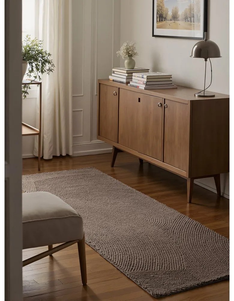 Ръчно изработена вълнена пътека кафяво-сива 80x300 cm Eleni Taupe – Hanse Home