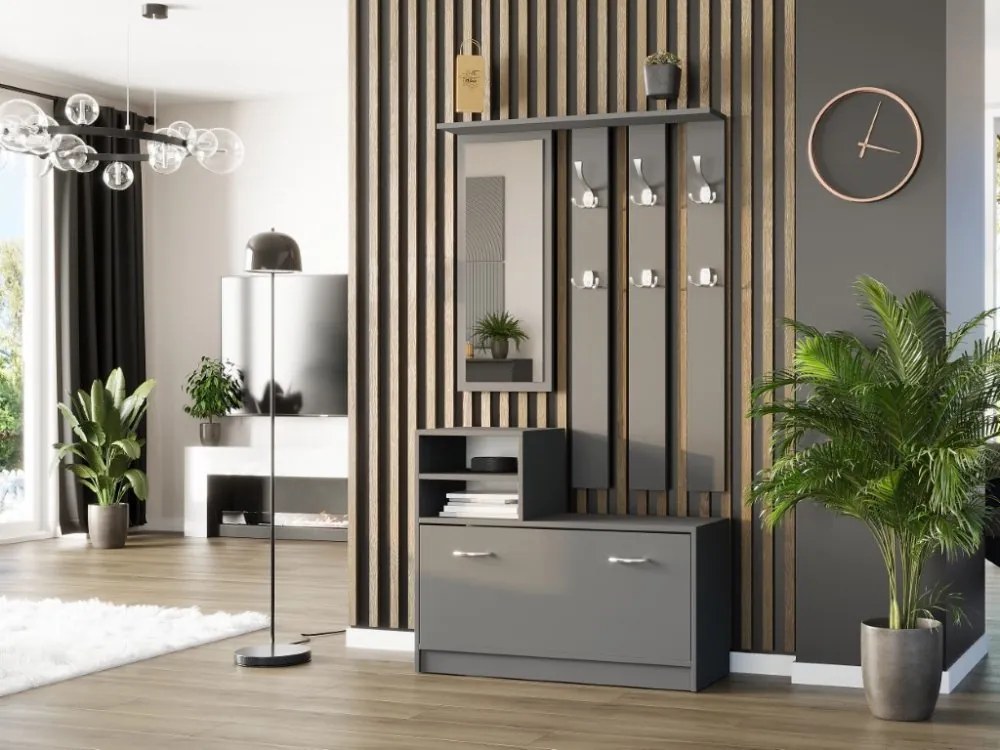 Практичен гардероб за антре с огледало и поставка за обувки 90 x 160 cm artisan