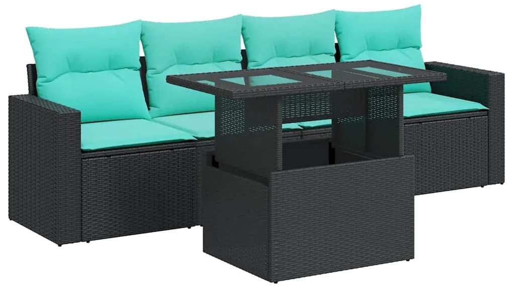 3326238 vidaXL Градински комплект с възглавници, 5 части, черен полиратан