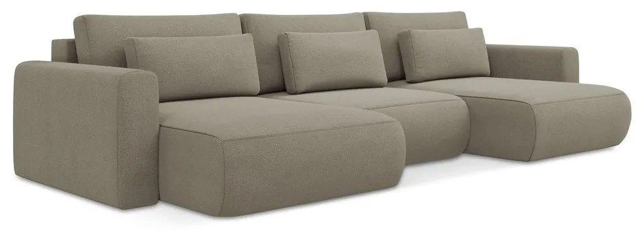 Светлокафяв разтегателен ъглов диван с място за съхранение (U форма) Kapua – Makamii