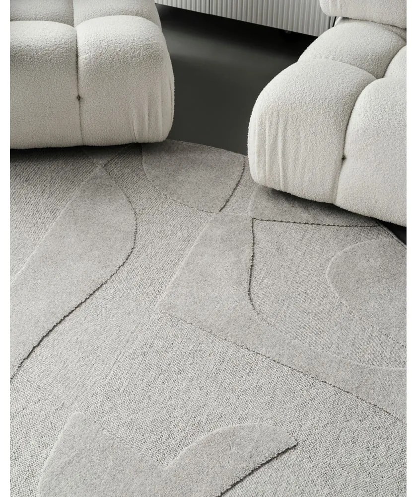 Светлосив вълнен кръгъл килим ø 160 cm Morphic Botanica – Agnella