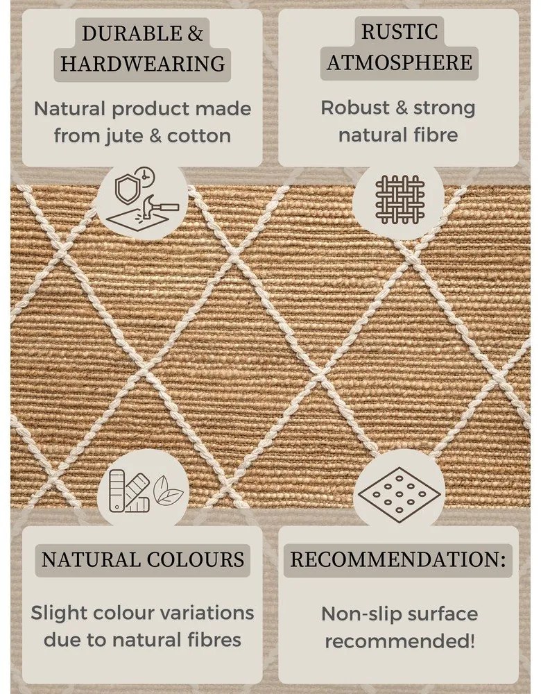 Ръчно изработен ютен килим в естествен цвят 80x150 cm Kunu – Hanse Home