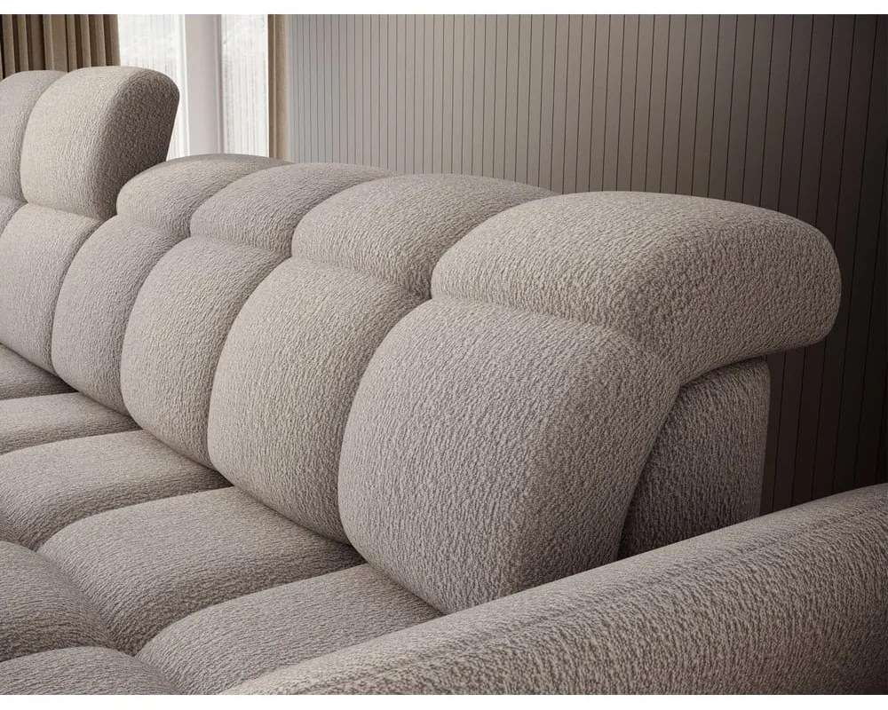 Бежов сгъваем/с място за съхранение ъглов диван от прежда с примки от букле (ляв ъгъл) Beneth – ELTAP