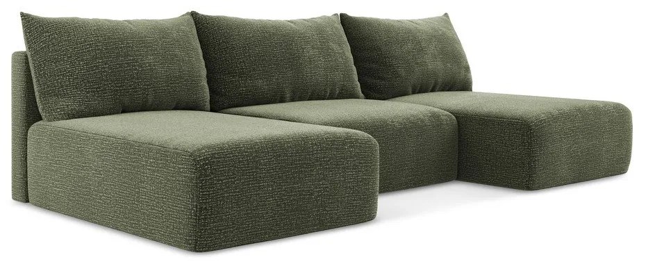 Зелен разтегателен ъглов диван с място за съхранение Kalena – Makamii