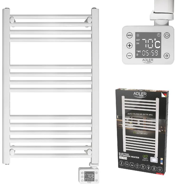 Лира за баня Adler AD 7824, 600W, 13 нагревателни ленти, LED контролер панел, , IP24, Бял