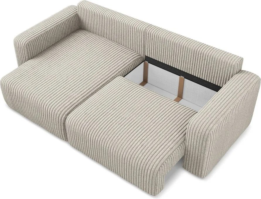 Бежов сгъваем/с място за съхранение ъглов диван от рипсено кадифе (ляв ъгъл) Kona – Makamii