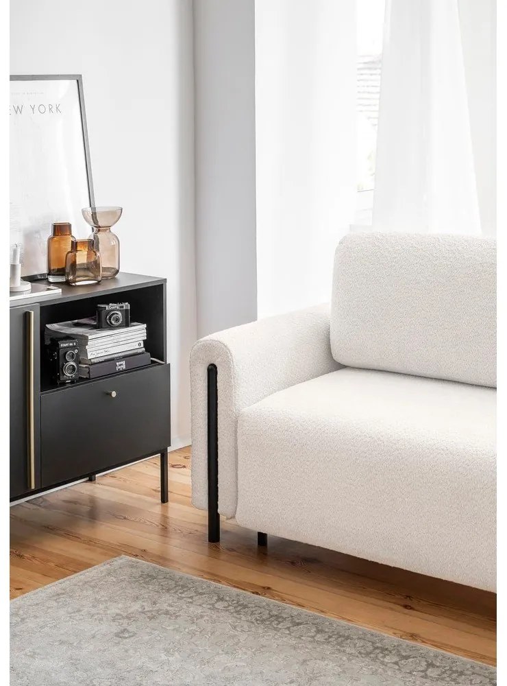 Кремав разтегателен диван с място за съхранение от букле 244 cm Arcadova – ELTAP