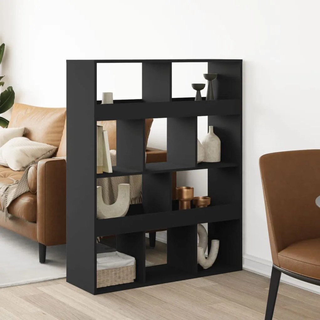 3309520 vidaXL Разделител за стая, черен, 100x33x125,5 см, инженерно дърво