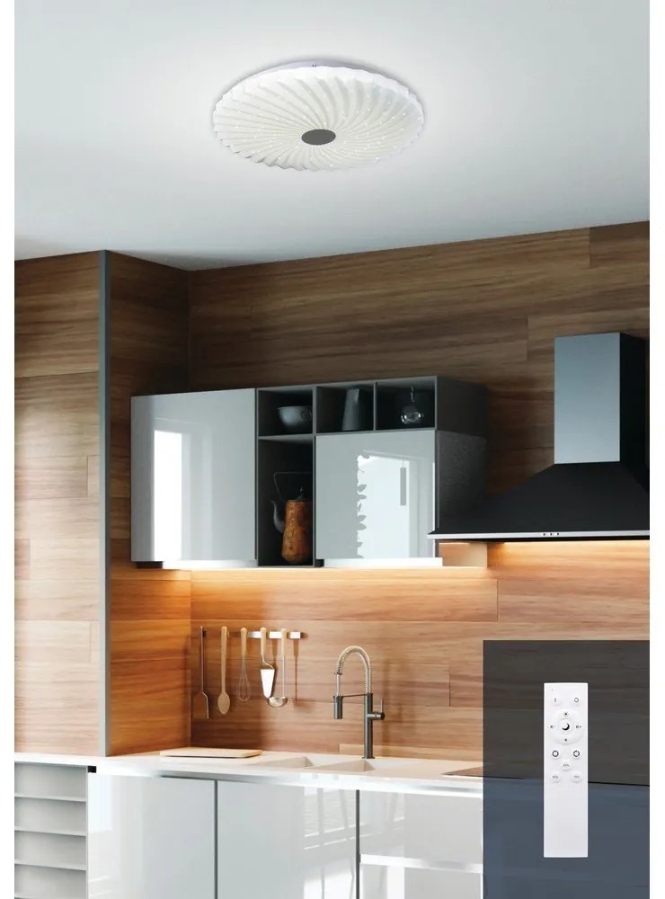 Бяло LED осветително тяло за таван с дистанционно управление 38,5x38,5 cm Calipso – Candellux Lighting