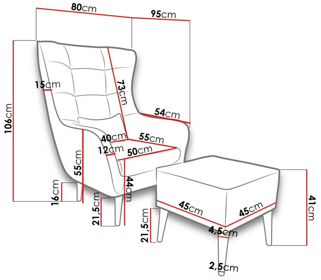 Armchair Estjano with footrest