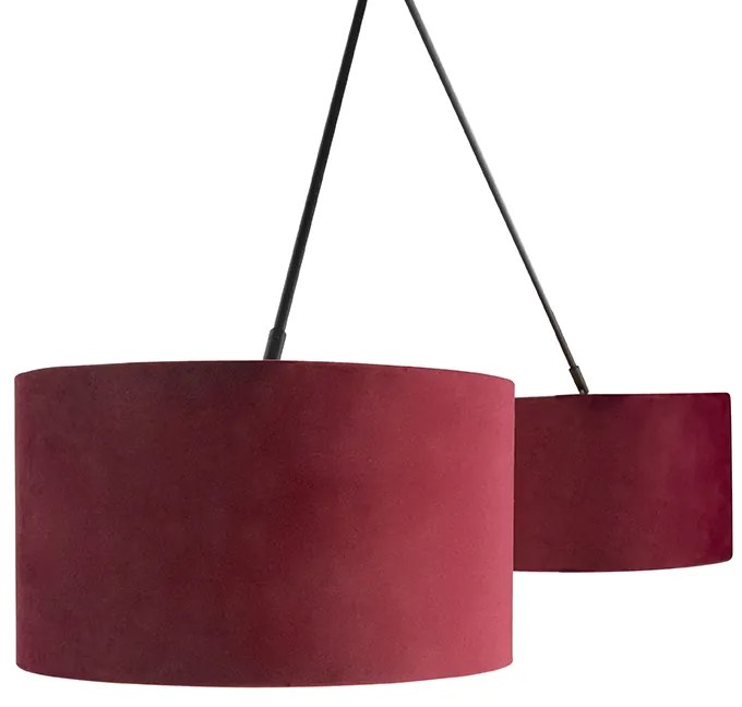 Висяща лампа черна с червени и златни кадифени абажури 35 см 2-светлина - Blitz