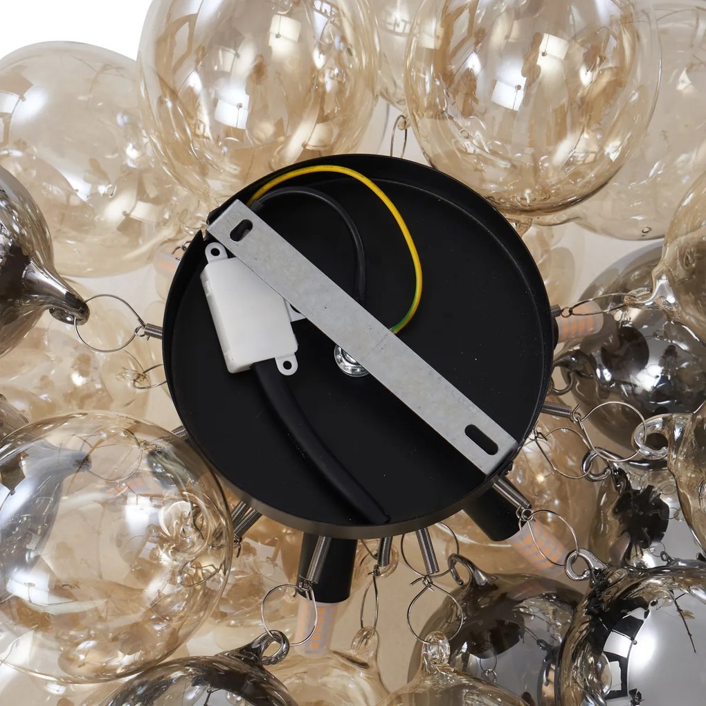 Дизайнерско таванно осветление черно с кехлибарено и опушено стъкло 6-светлини - Uvas