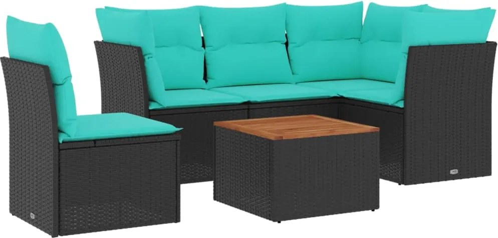 3255973 vidaXL Градински комплект диван с възглавници 6 части черен полиратан