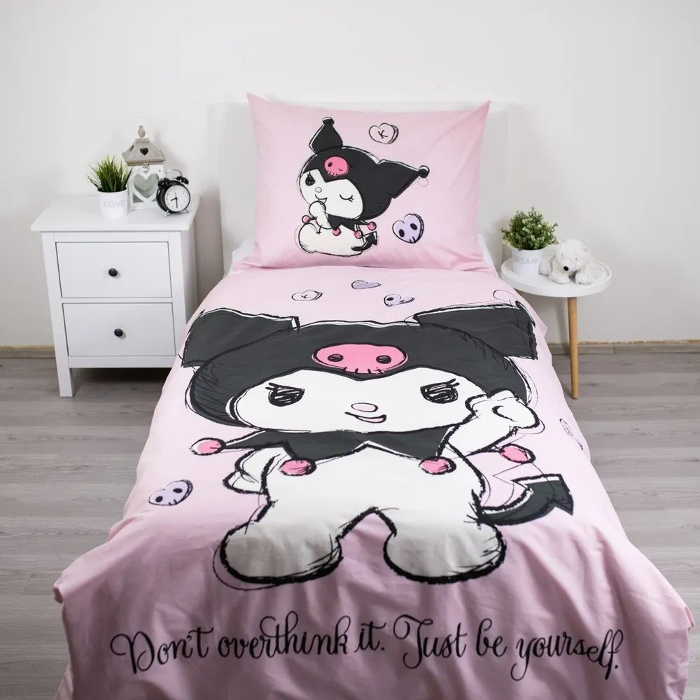 Розово единично памучно детско спално бельо 140x200 cm Hello Kitty "Kuromi" – Jerry Fabrics