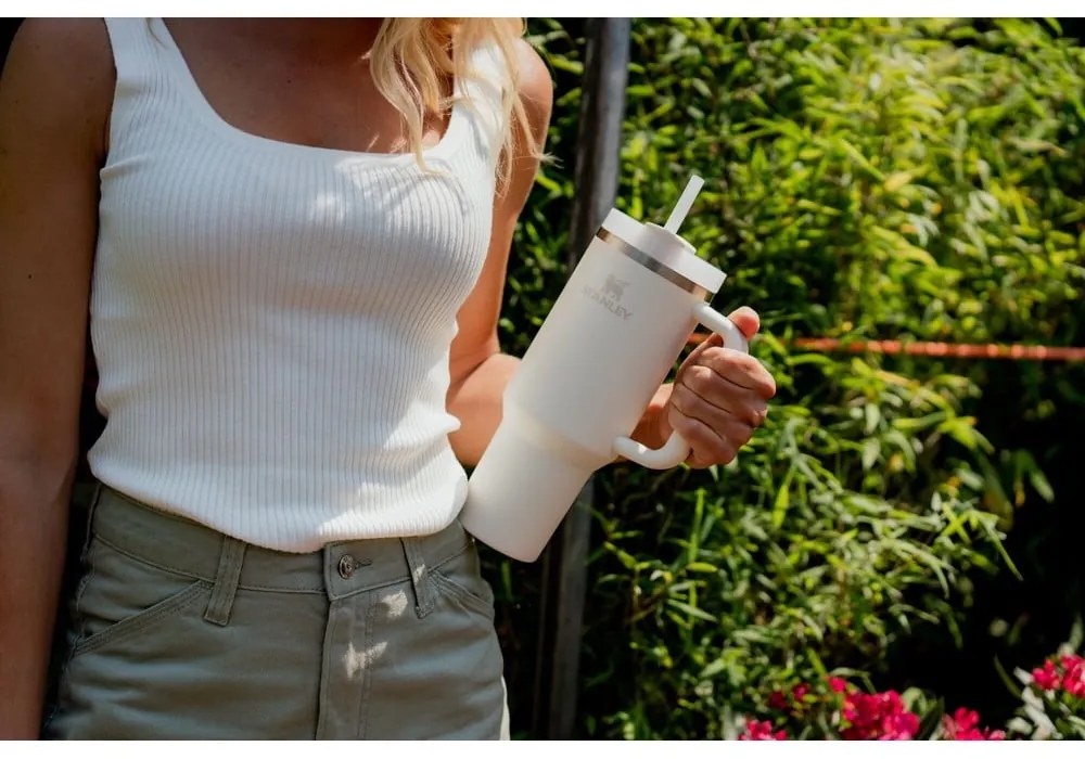 Светлорозов термос със сламка от неръждаема стомана 1,18 l Quencher H2.0 FlowState Tumbler Rose Quartz – Stanley