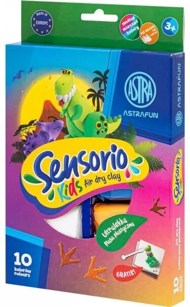 Комплект самовтърдяваща се глина (бъзросъхнеща), Astra, Sensorio Kids Dinosaurs, 10 цвята