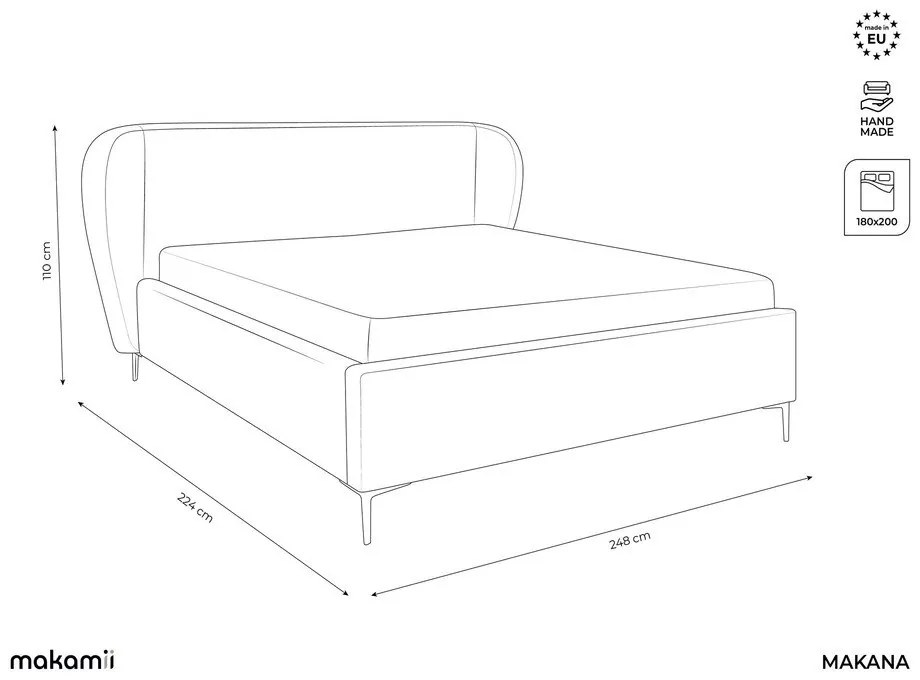 Теракотено двойно тапицирано легло с включена подматрачна рамка 180x200 cm Makana – Makamii
