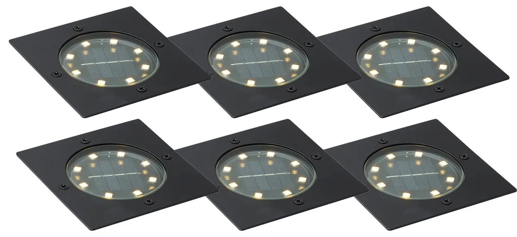 Комплект от 6 наземни прожектора черни квадратни с LED IP65 соларни - Terry