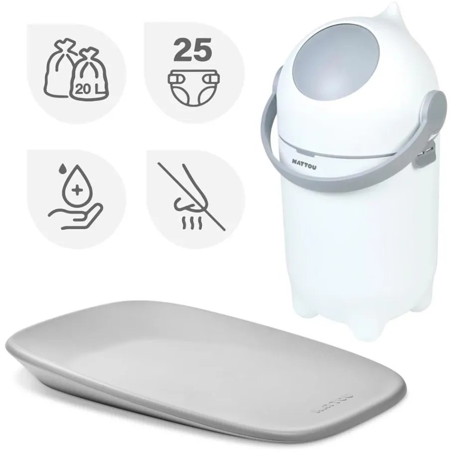 Nattou - Кош за пелени и постелка за преповиване SOFTY 50x70 см бял/сив