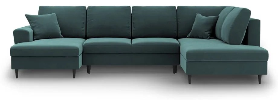 Кадифен разтегателен ъглов диван с място за съхранение в петролен цвят (десен ъгъл/U форма) Kyoto – Cosmopolitan Design