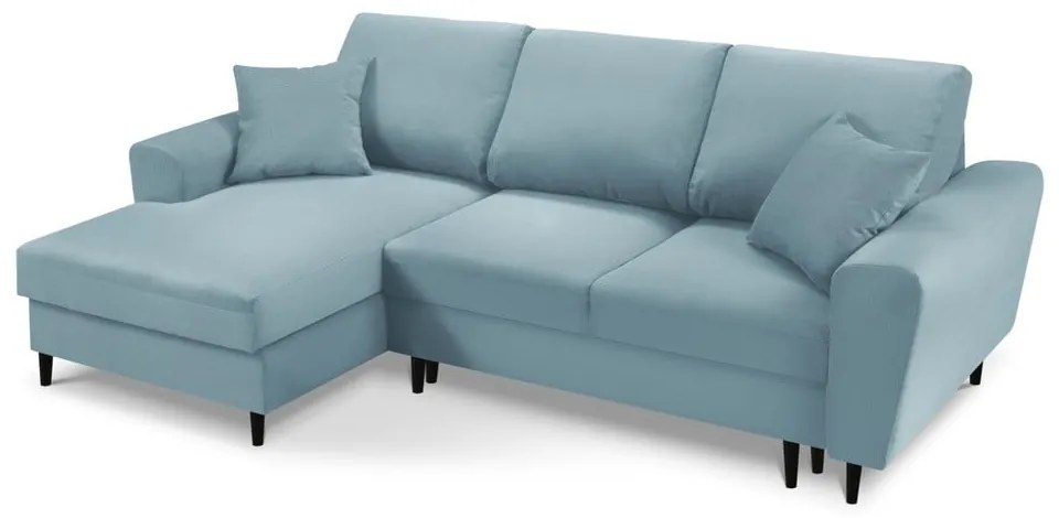 Светлосин разтегателен ъглов диван с място за съхранение от рипсено кадифе (ляв ъгъл) Kyoto – Cosmopolitan Design