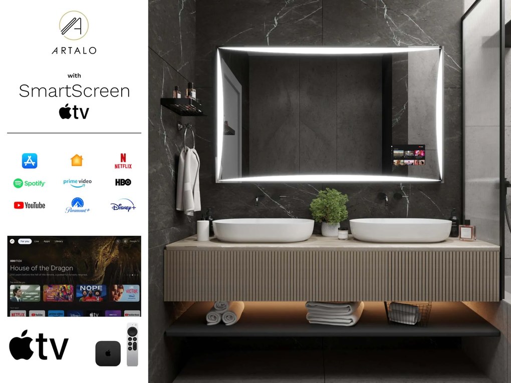 SMART огледало със светодиодно осветление M5 premium + SmartScreen with Apple TV