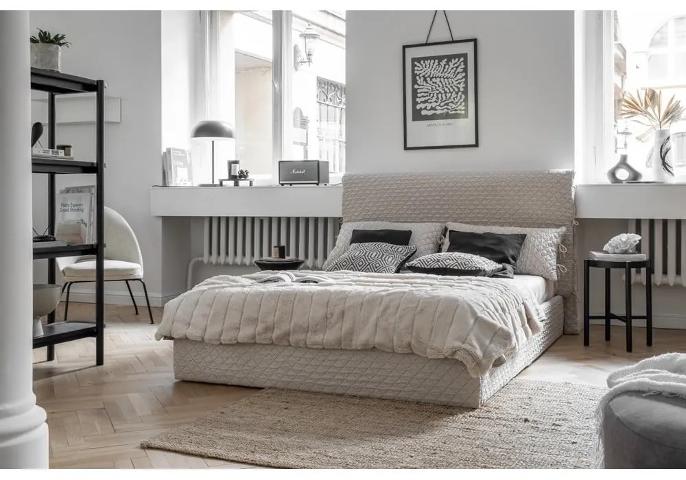 Бежово тапицирано двойно легло и решетка 140x200 cm Sleepy Luna - Miuform