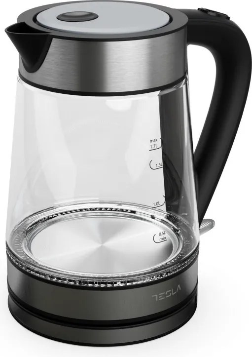 Електрическа кана Tesla KT300X, Стъклена, 2200W, 1.7 L, Скрит нагревател, STRIX Технология, Черен