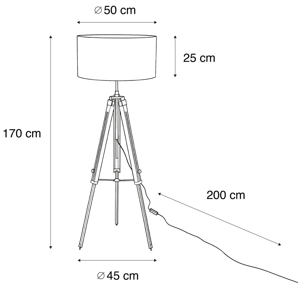 Подова лампа с триножник от месинг и кафяв велурен абажур 50 см - Cortin
