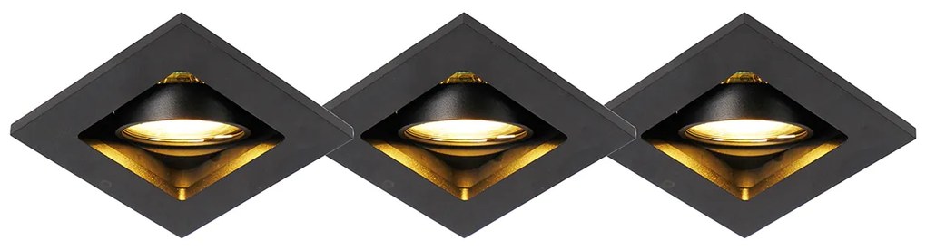 Комплект от 3 модерни вградени прожектори черни регулируеми - Qure