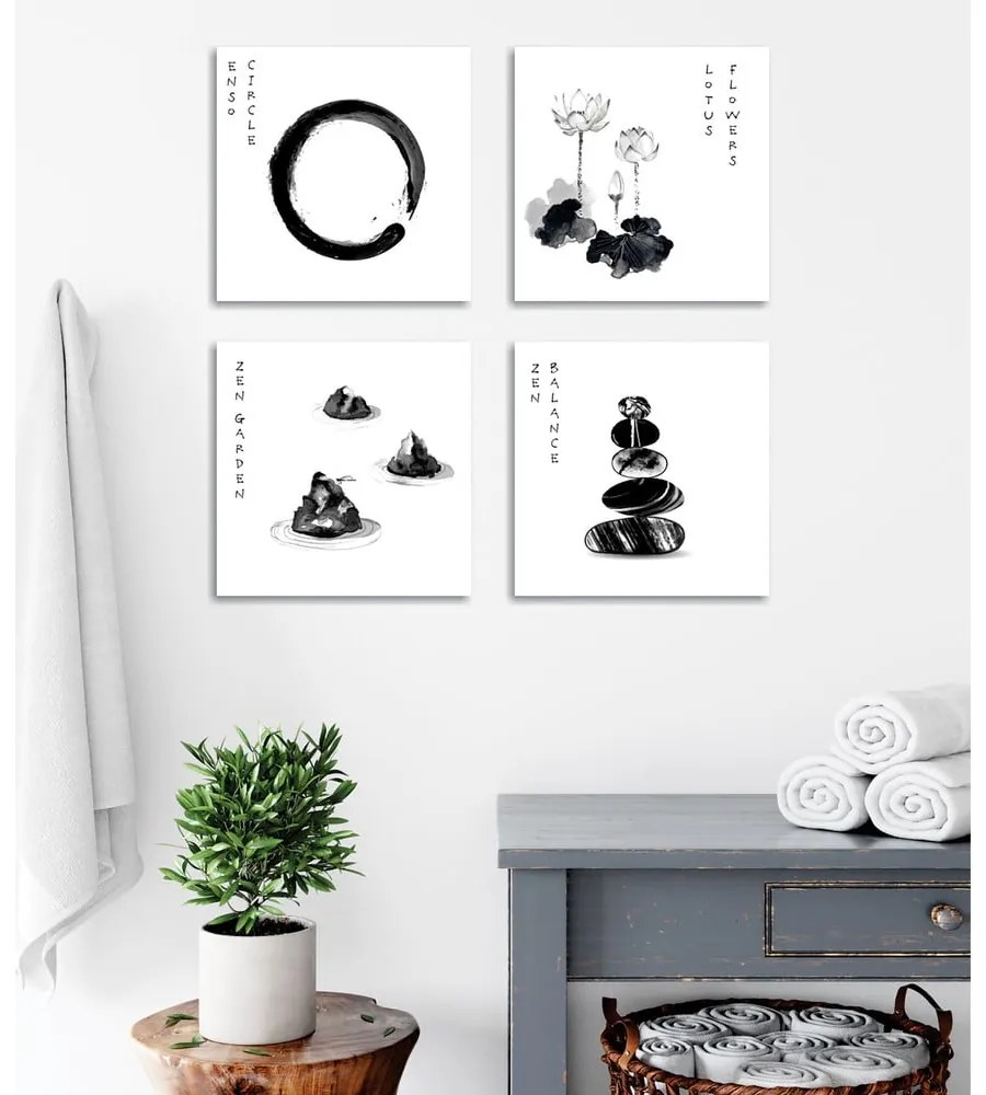 Картини в комплект от 4 бр. 30x30 cm Japanese Zen - Wallity