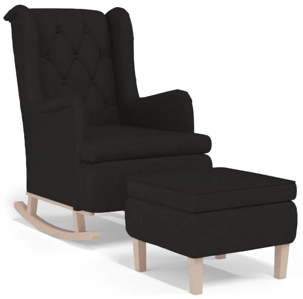 3121274 vidaXL Кресло с люлеещи се крака и табуретка, черно, текстил